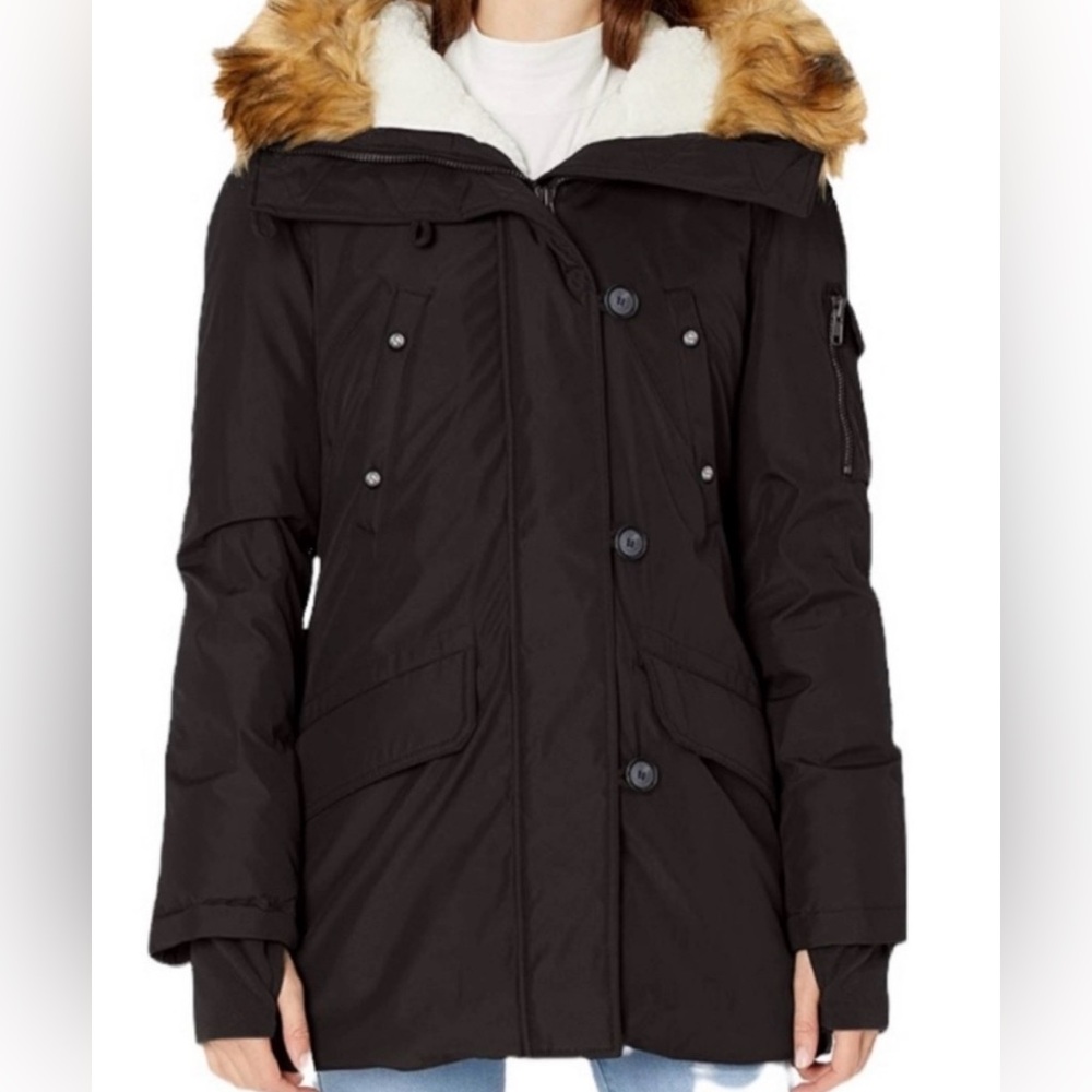 S 13/NYC Black Down filled Mid length Parka Coat size small